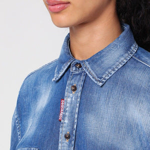 DSQUARED2 Navy Blue Washed Denim Fashion Shirt