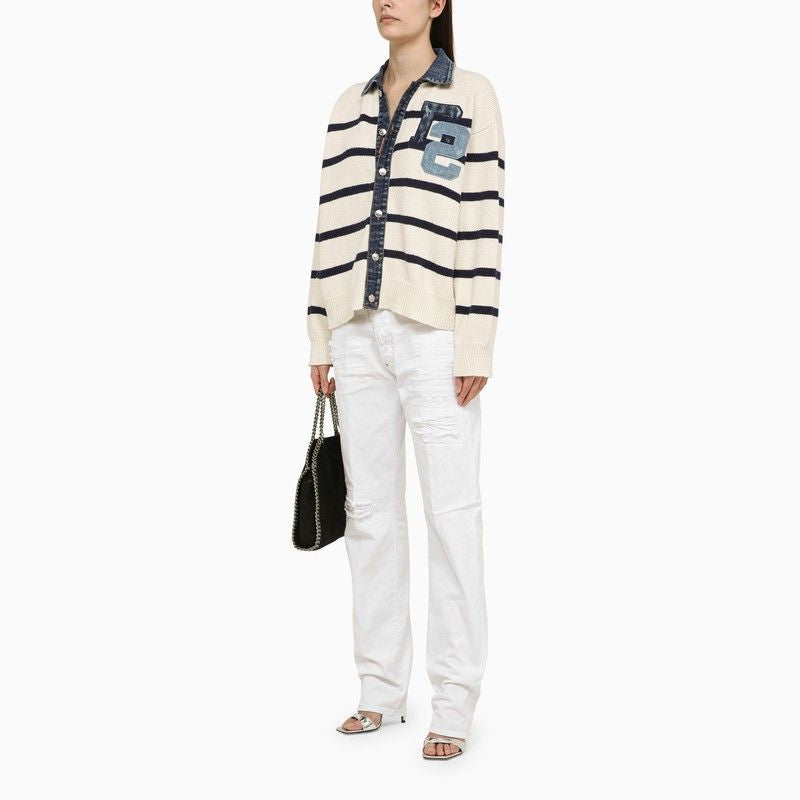 DSQUARED2 Blue & White Striped Cotton-Blend Cardigan for Women