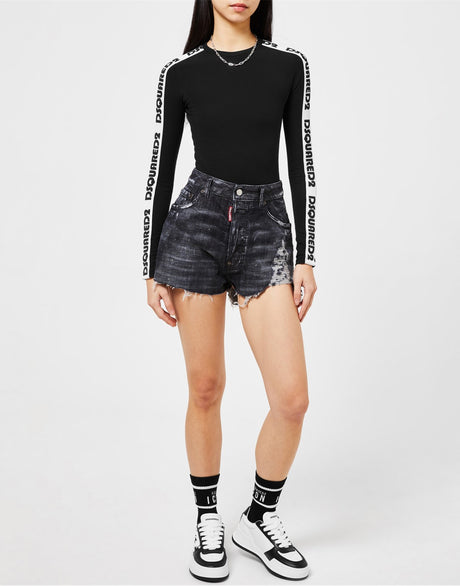 DSQUARED2 Baggy Denim Shorts with Raw Cut Detail for Women