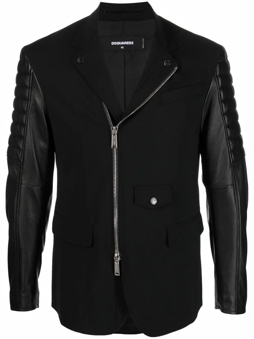 DSQUARED2 Men's Black Full Zip Jacket with Leather Sleeves for SS23