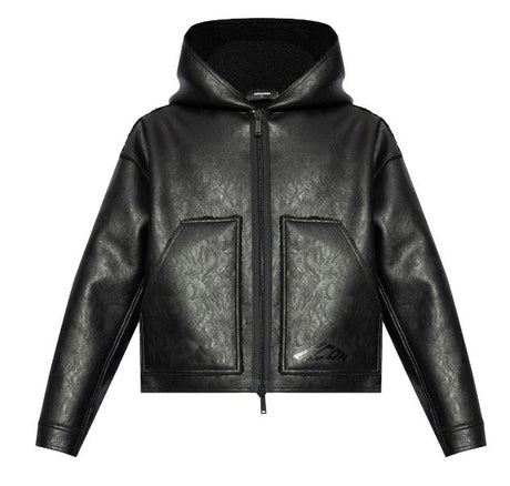 DSQUARED2 Classic Black Faux Leather Hooded Jacket for Men