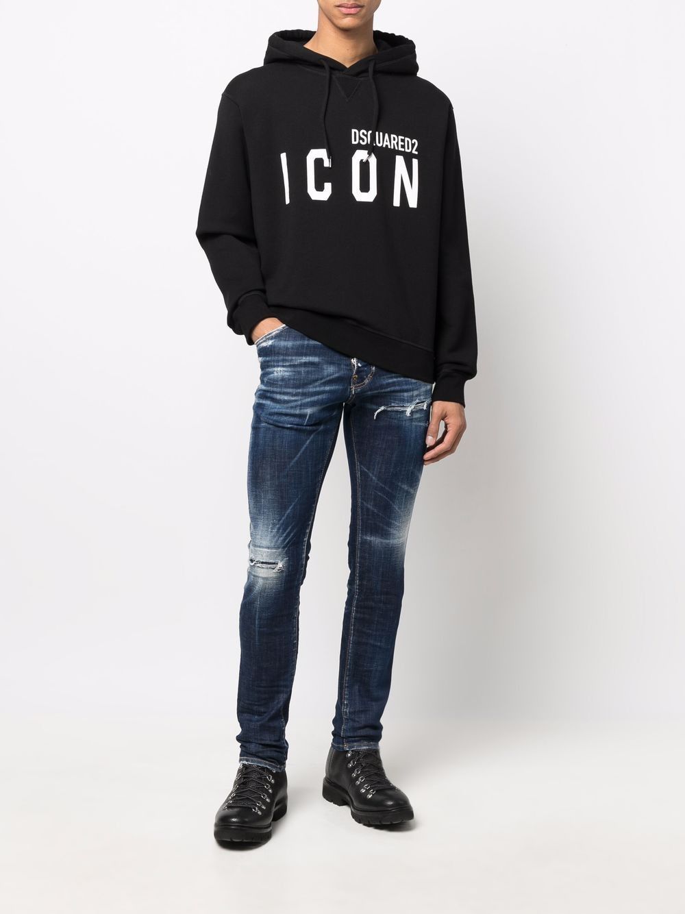 DSQUARED2 Men's Iconic Black Cotton Hoodie for FW23