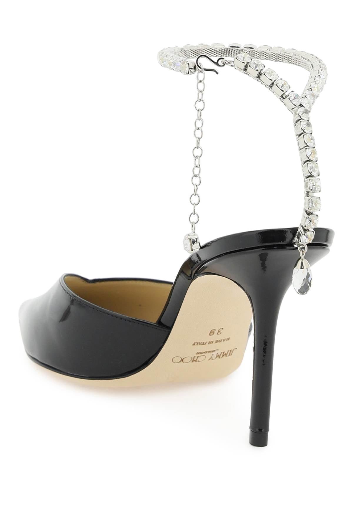 JIMMY CHOO Elegant Patent Pumps with Crystal Ankle Strap