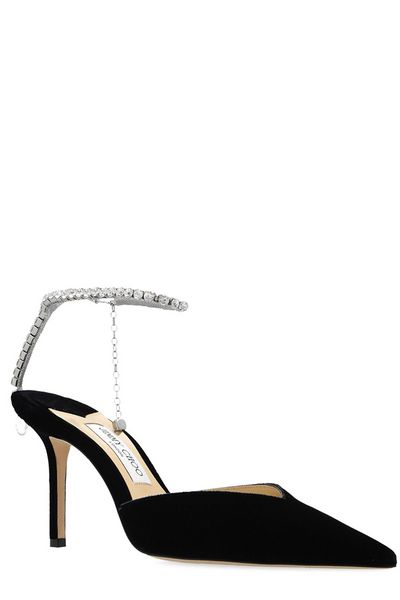 JIMMY CHOO Elegant Black Crystal-Ankle Pumps for Women SS24