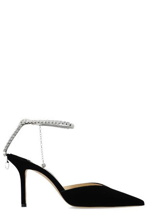 JIMMY CHOO Elegant Black Crystal-Ankle Pumps for Women SS24