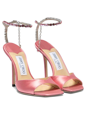 JIMMY CHOO Luxurious Satin and Leather Sandals for Women in Pretty Pink