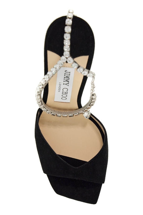 JIMMY CHOO Elegant Suede 100 Leather Sandals with Crystal Charm