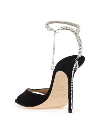 JIMMY CHOO Elegant Suede 100 Leather Sandals with Crystal Charm