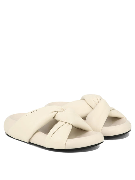 MARNI Ultra-Rounded Twisted Cross-Over Sandals for Women - White