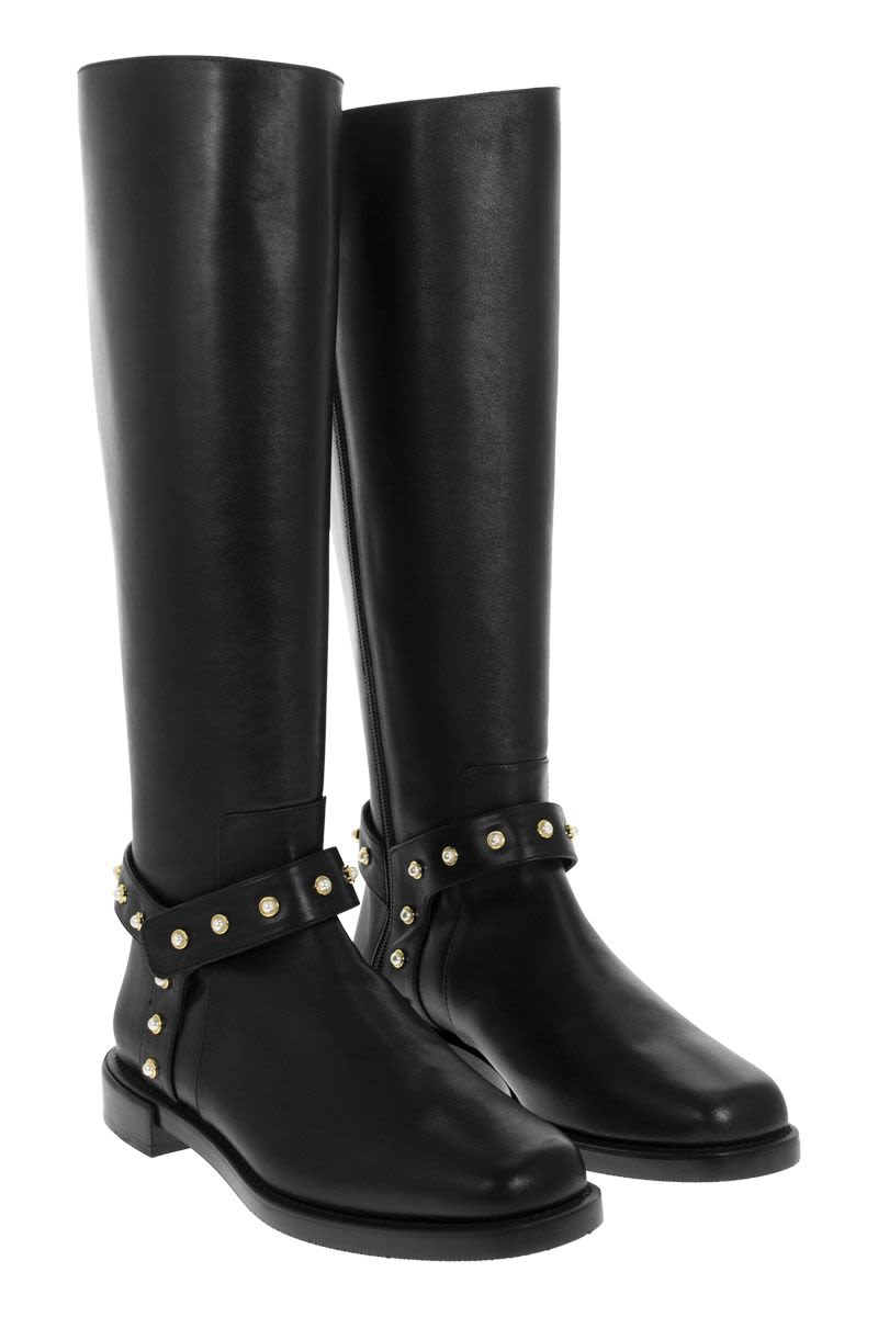 STUART WEITZMAN Black Pearl Moto Biker Boots for Women FW22