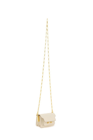 MARNI Mini Trunk Nano Saffiano Leather Handbag with Gold Chain Strap - White