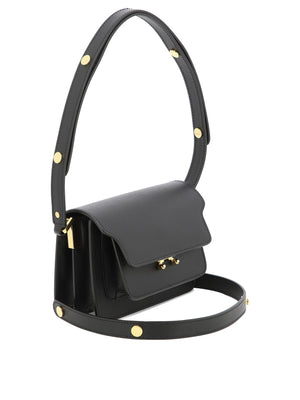 MARNI Mini Trunk Shoulder Handbag with Adjustable Leather Strap and Clasp Closure, Black