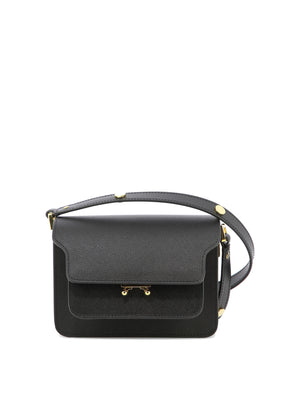 MARNI Mini Trunk Shoulder Handbag with Adjustable Leather Strap and Clasp Closure, Black