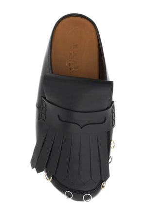 MARNI Men's Black Fringe Sandals with Mixed Metal Piercing