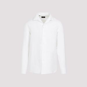 BRIONI Classic White Shirt with Cotton, Silk, and Linen Blend for Men