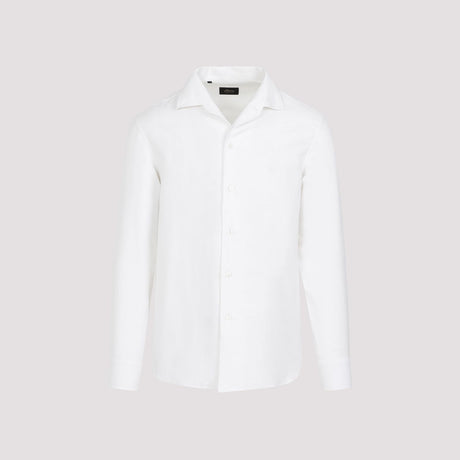 BRIONI Classic White Shirt with Cotton, Silk, and Linen Blend for Men