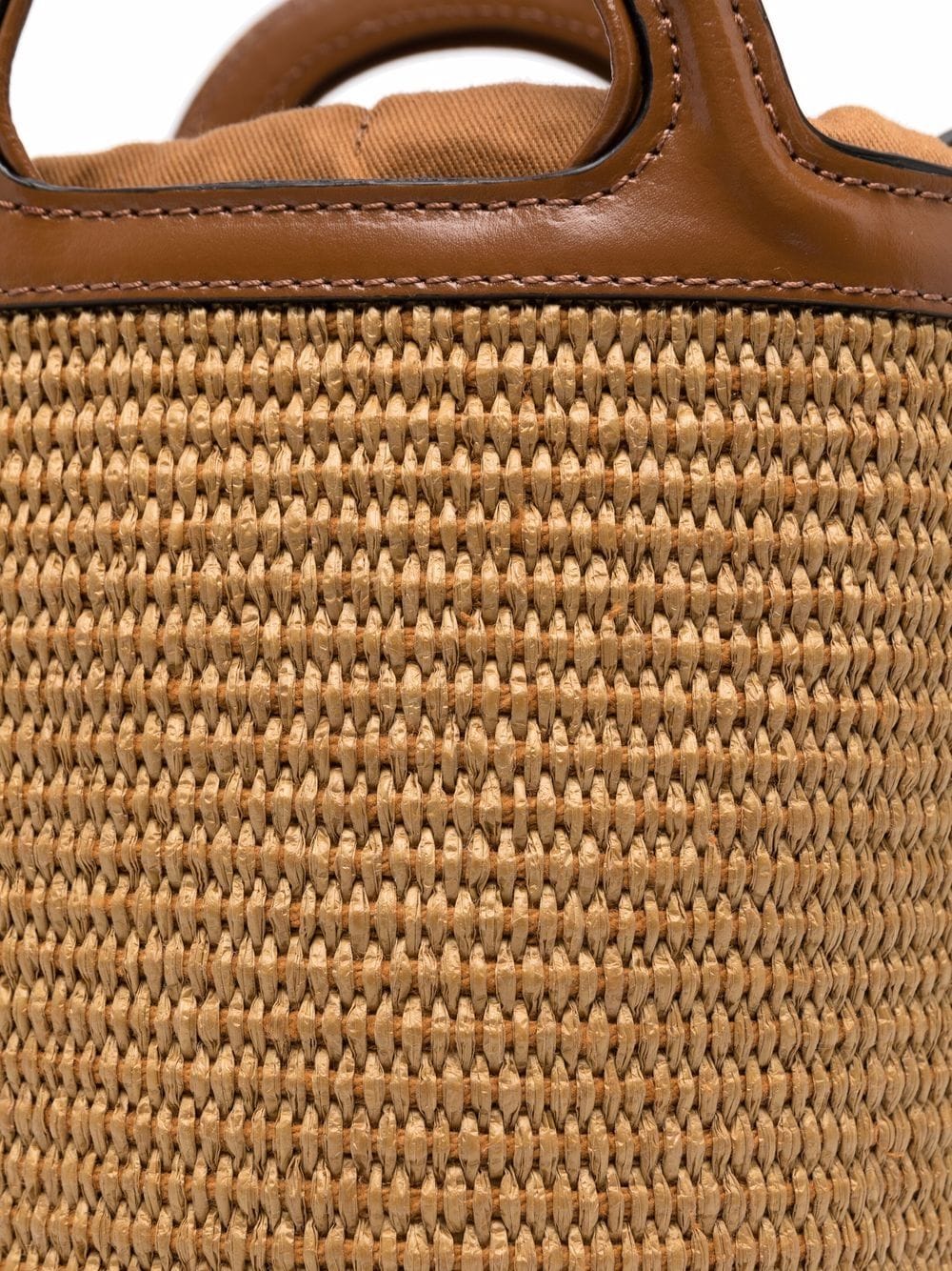 MARNI Mini Straw Tote Handbag with Leather Handles and Adjustable Shoulder Strap in Brown