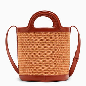 MARNI Tropicalia Beige Leather and Raffia Bucket Handbag for Women