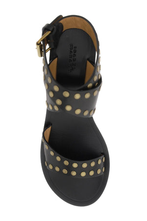 ISABEL MARANT Antique Gold Studded Leather Sandals for Women - SS24 Collection