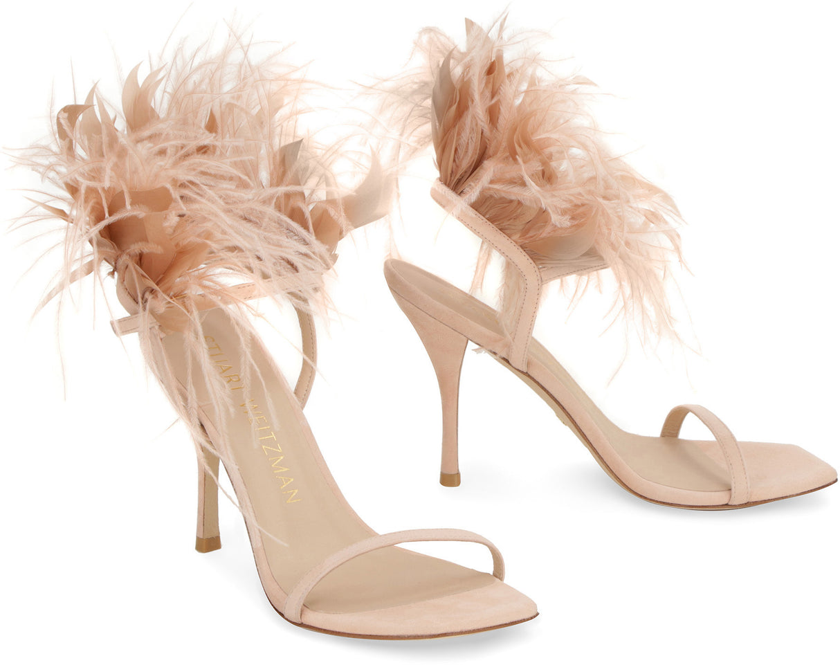 STUART WEITZMAN Pink Ostrich Feather Stiletto Sandals for Women - SS23 Collection