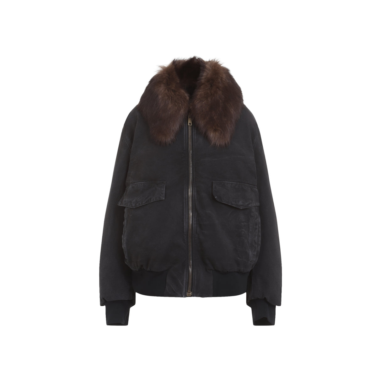 PRADA Canvas Blouson with Faux Fur Neck