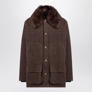 PRADA Cotton Jacket with Detachable Shearling Collar - SS25