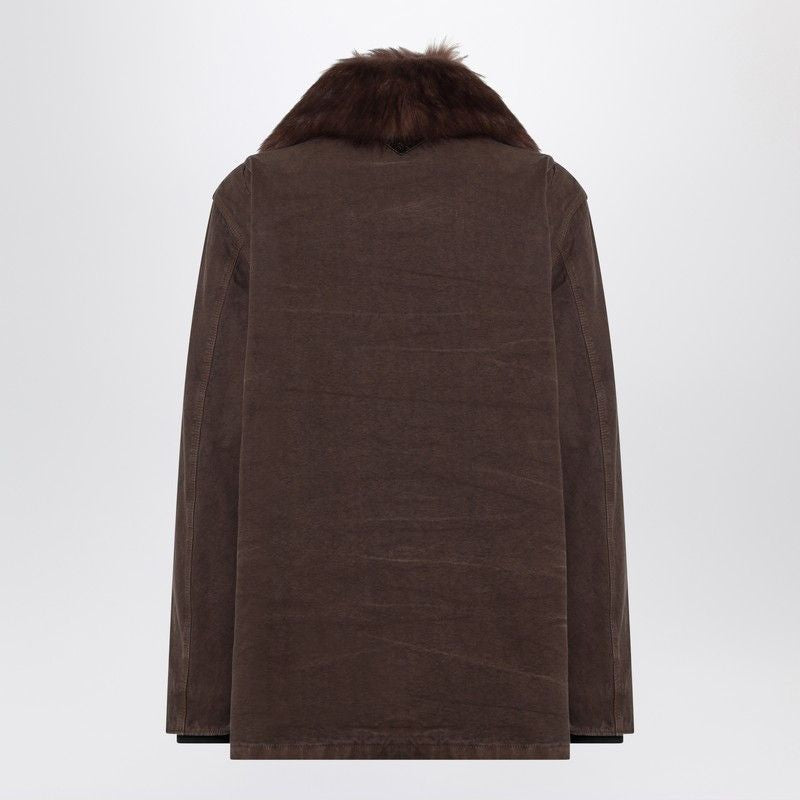 PRADA Cotton Jacket with Detachable Shearling Collar - SS25