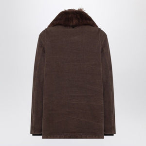 PRADA Cotton Jacket with Detachable Shearling Collar - SS25