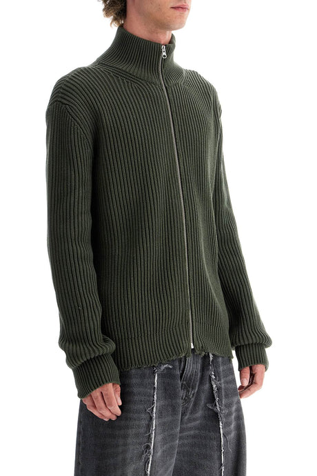 MM6 MAISON MARGIELA Zippered High-Collar Cotton Cardigan with Distressed Details