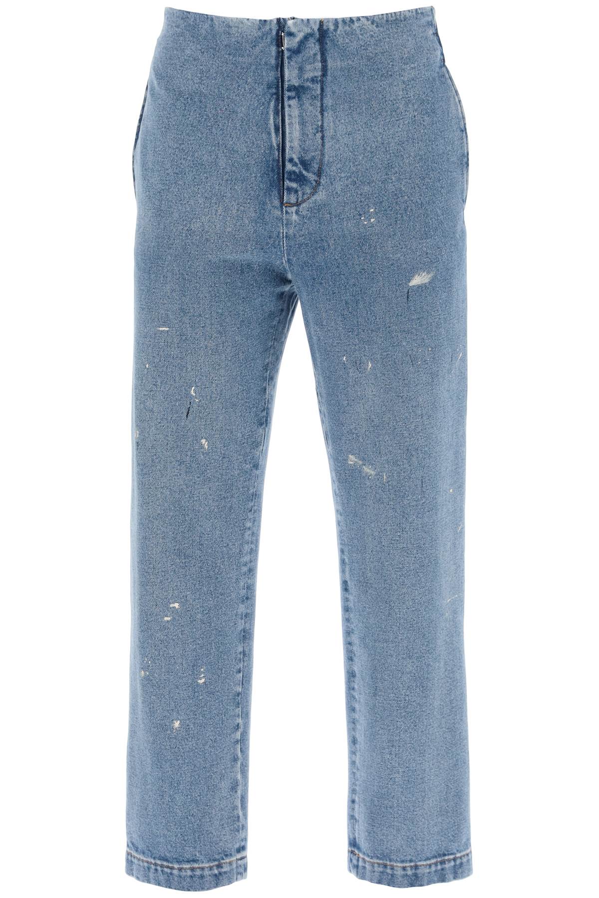 MM6 MAISON MARGIELA Men's Straight Leg Jeans - Clean Design, Indigo Denim, Color Stain Accents