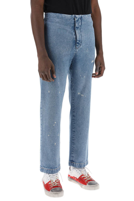 MM6 MAISON MARGIELA Men's Straight Leg Jeans - Clean Design, Indigo Denim, Color Stain Accents