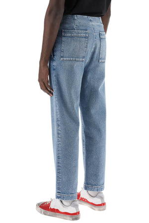 MM6 MAISON MARGIELA Men's Straight Leg Jeans - Clean Design, Indigo Denim, Color Stain Accents