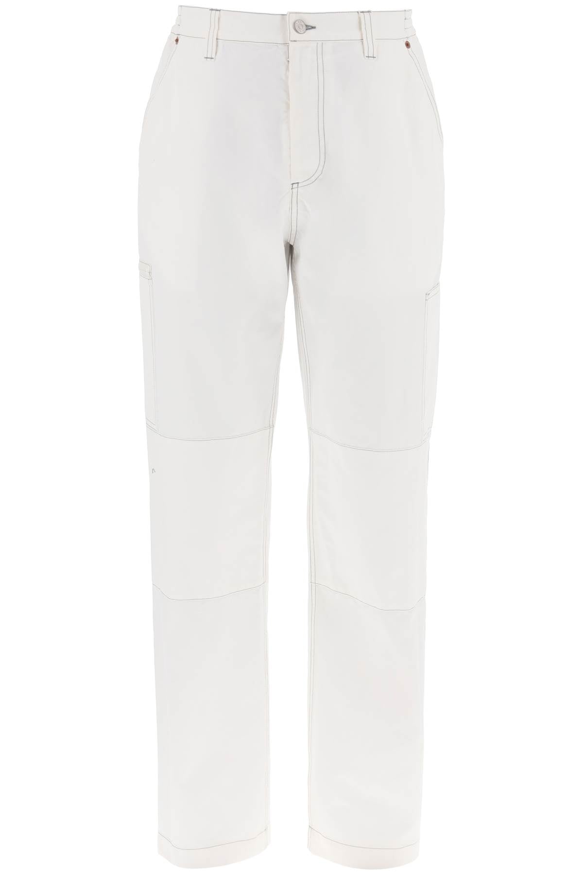 MM6 MAISON MARGIELA Men's White Cotton Wide-Leg Pants with Contrast Stitching