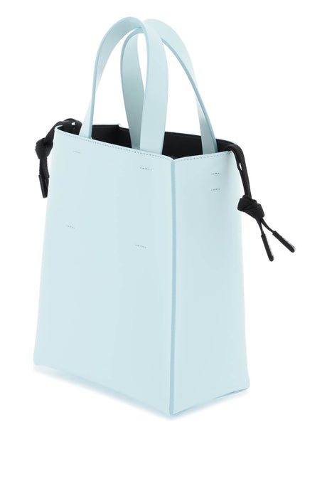 MARNI Mini Museo Light Blue Leather Tote with Gold-Tone Accents and Removable Pouch