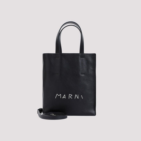 MARNI Chic Black Grained Leather Mini Tote for Women, 19x23x10 cm