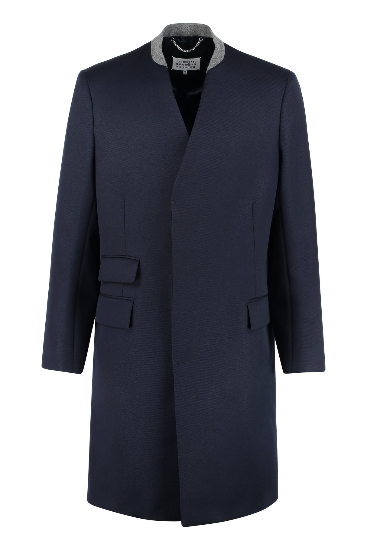 MAISON MARGIELA Blue Wool Jacket for Men with Contrasting Neckline and Back Slit Hem