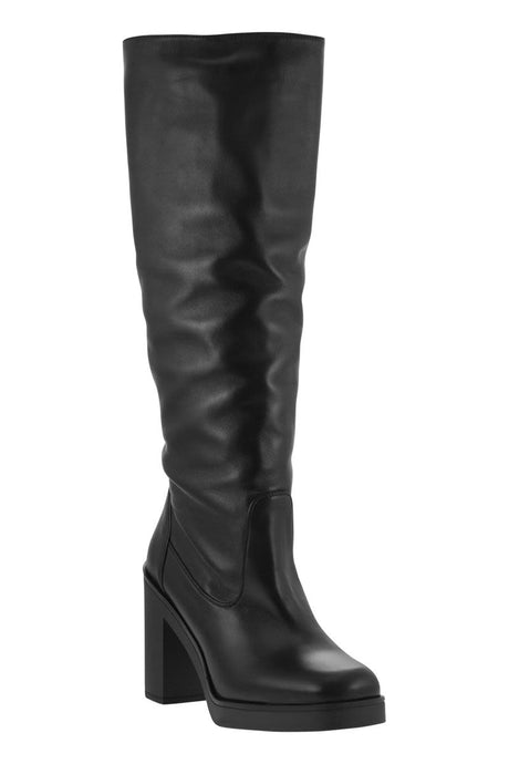 STUART WEITZMAN Knee-High Leather Boot with Block Heel - 80mm