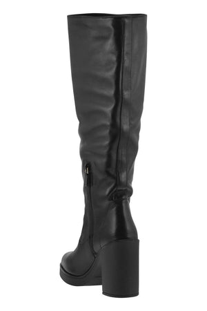 STUART WEITZMAN Knee-High Leather Boot with Block Heel - 80mm