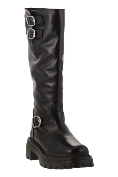 STUART WEITZMAN Emerson Moto Knee-High Leather Boot