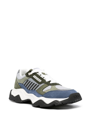 DSQUARED2 Triple Colour Panelled Sneakers in Luxe Shades of Grey, Blue, and Green - Men's Fashion Item FW23