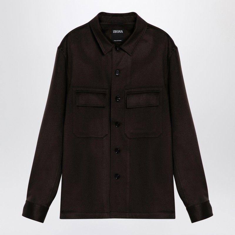 ZEGNA Luxury Brown Cashmere Button-Up Shirt