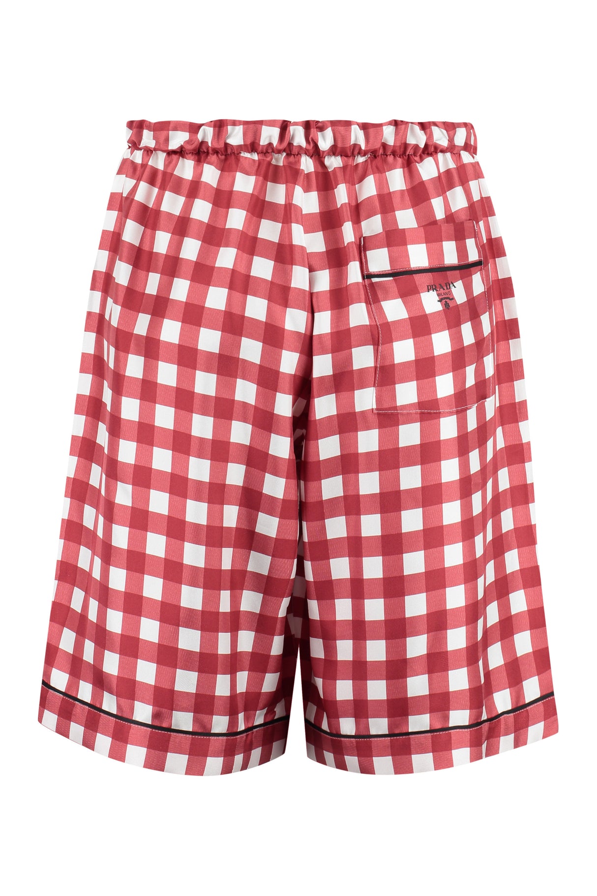 PRADA Red Printed Check Silk Shorts for Men - SS23 Collection