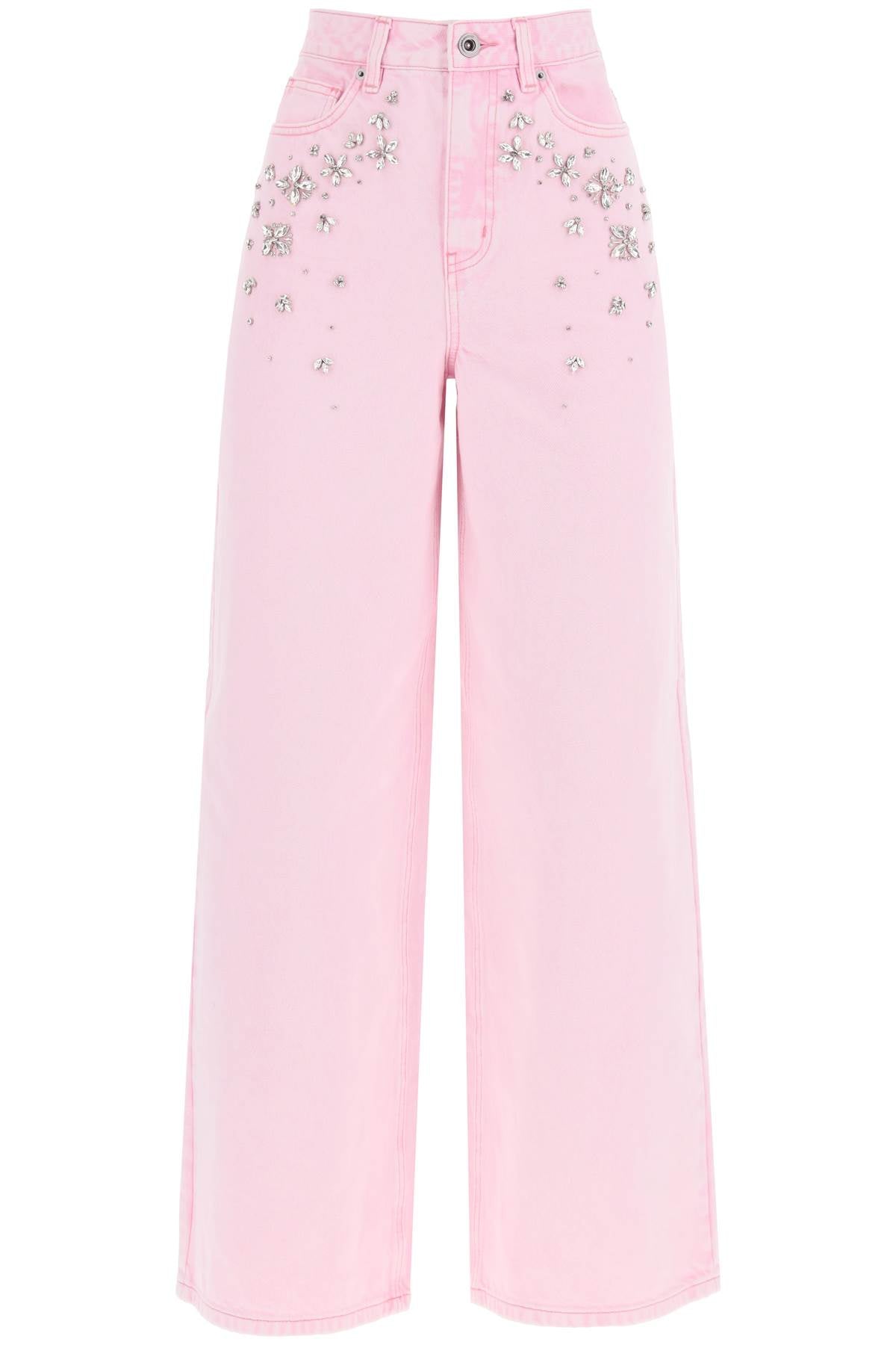 SELF-PORTRAIT High-Waisted Wide Leg Jeans with Crystal Embellishments