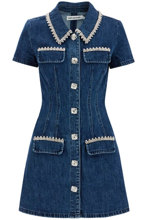 SELF-PORTRAIT Embellished Denim Shirt Dress