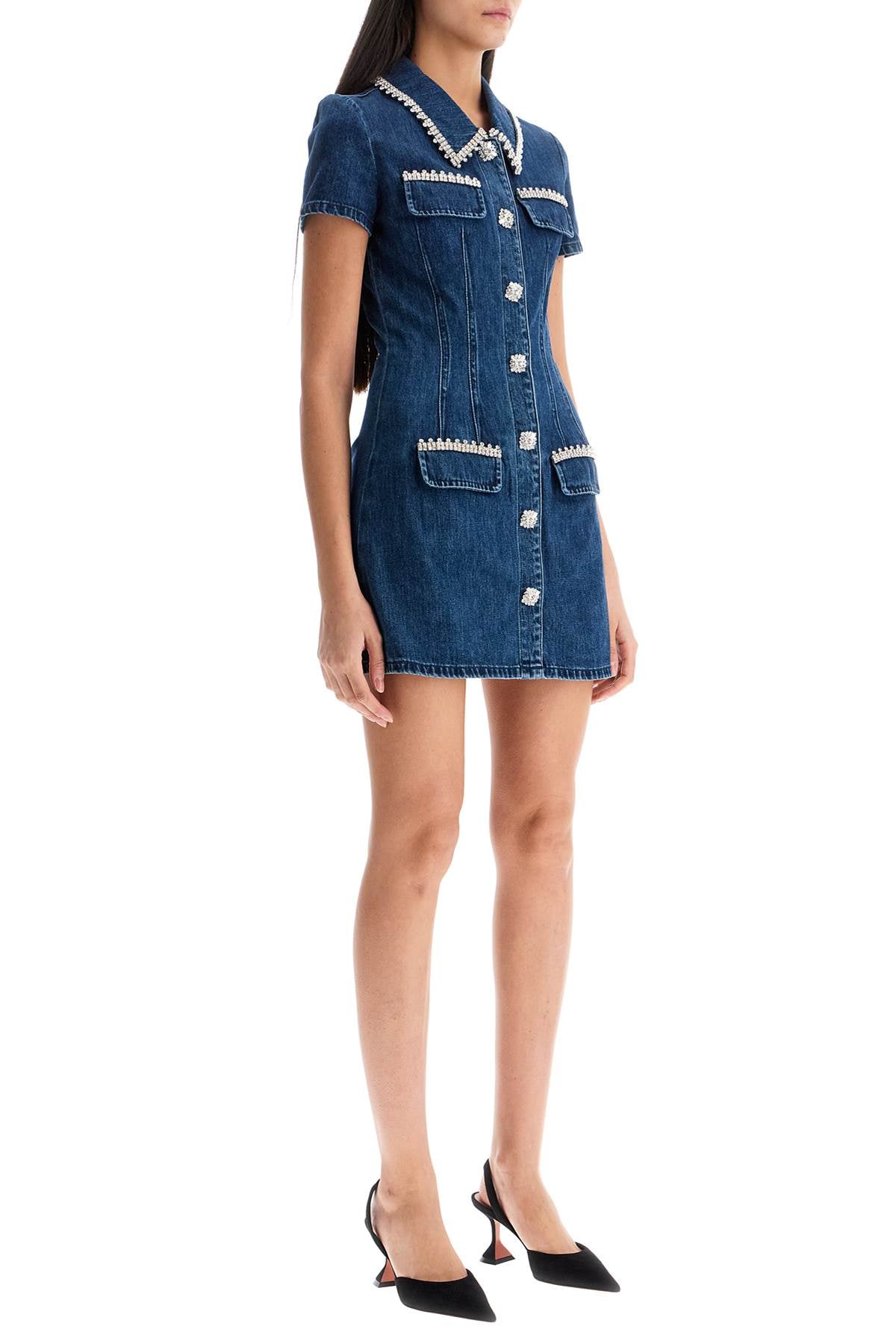 SELF-PORTRAIT Embellished Denim Shirt Dress