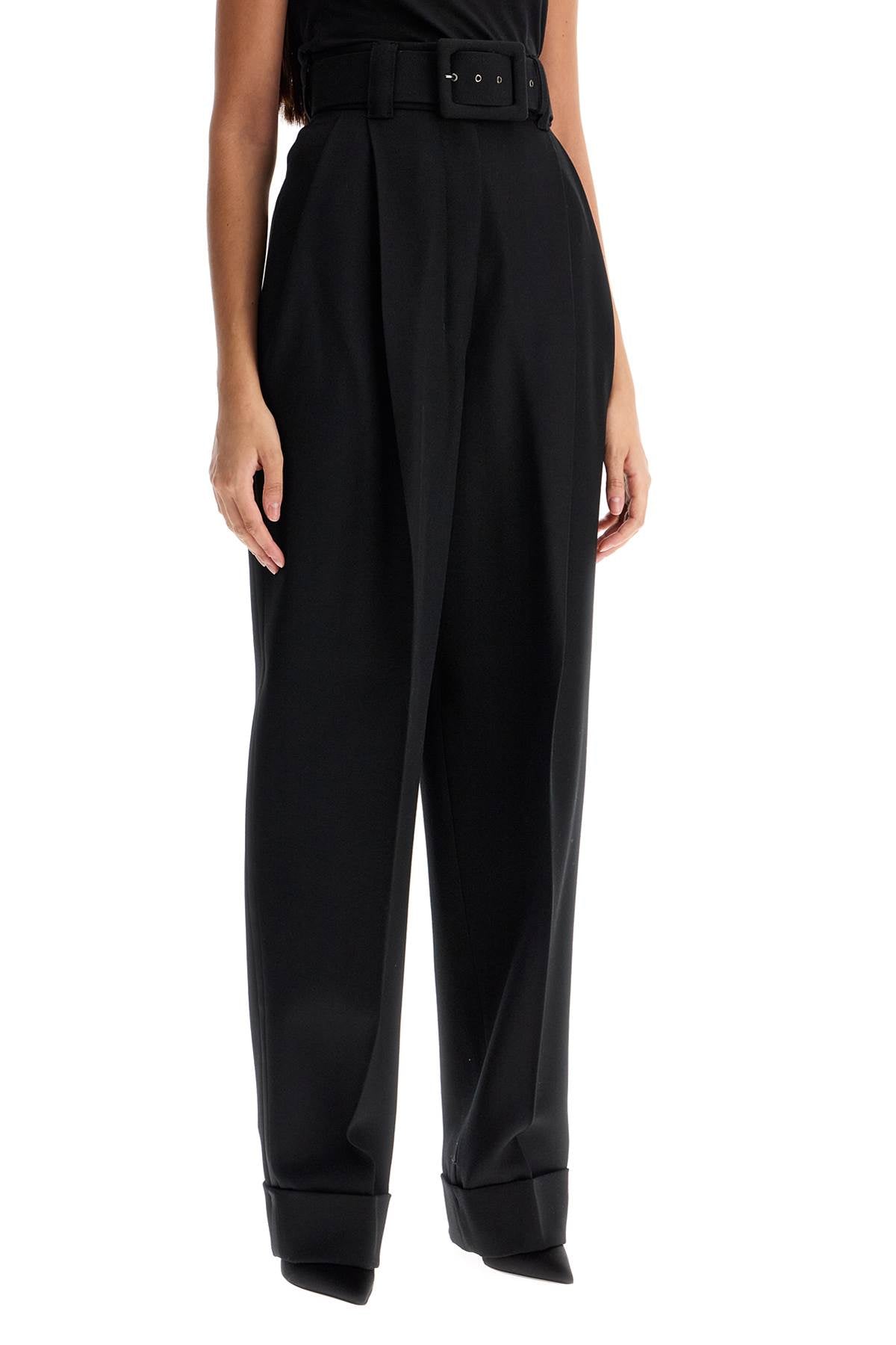 MAX MARA PIANOFORTE Elegant High-Waisted Wide-Leg Trousers with Satin Detail - Size 40