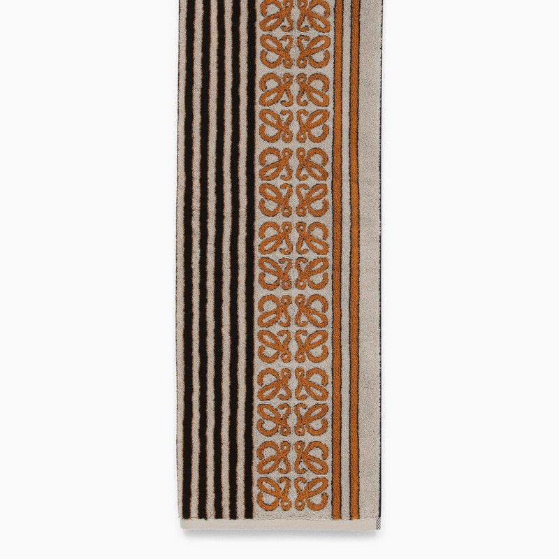 LOEWE  BROWN STRIPED BEACH TOWEL WITH LOGO IN COTTON TOWELLING