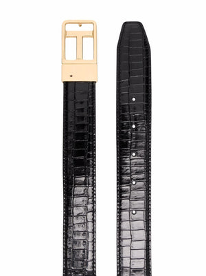 TOM FORD Embossed Black Leather Belt for Men - SS22 Collection