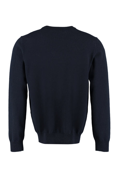 THE (ALPHABET) Men's Blue Cashmere Sweater with Ribbed Edges