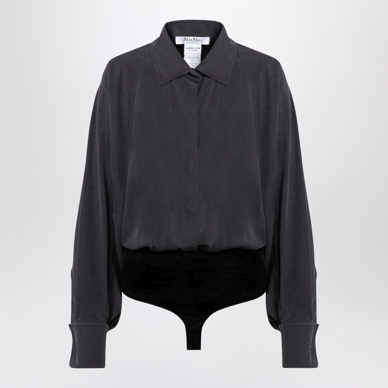 MAX MARA Oversized Silk Body Shirt with Epaulettes and Cufflinks